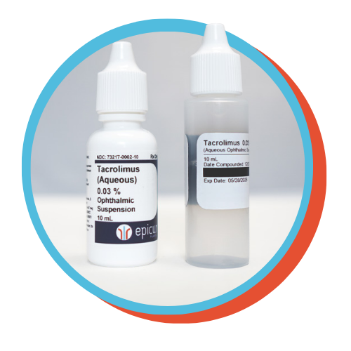 opaque eye drop bottle next to a clear eye drop bottle